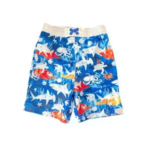 Wonder Nation Blue/Orange Shark Print Swim Trunks